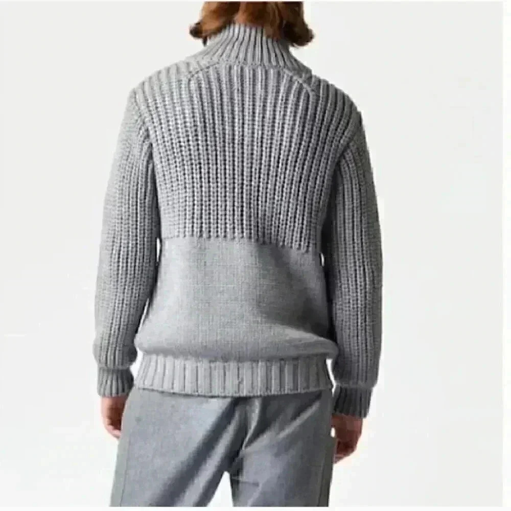 Men's Gray Turtleneck Knit Sweater